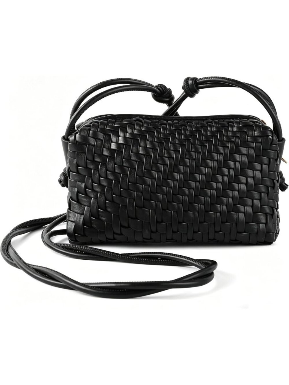 Women's Black Woven Vegan Leather Small Purse Adjustable Strap Crossbody Bags